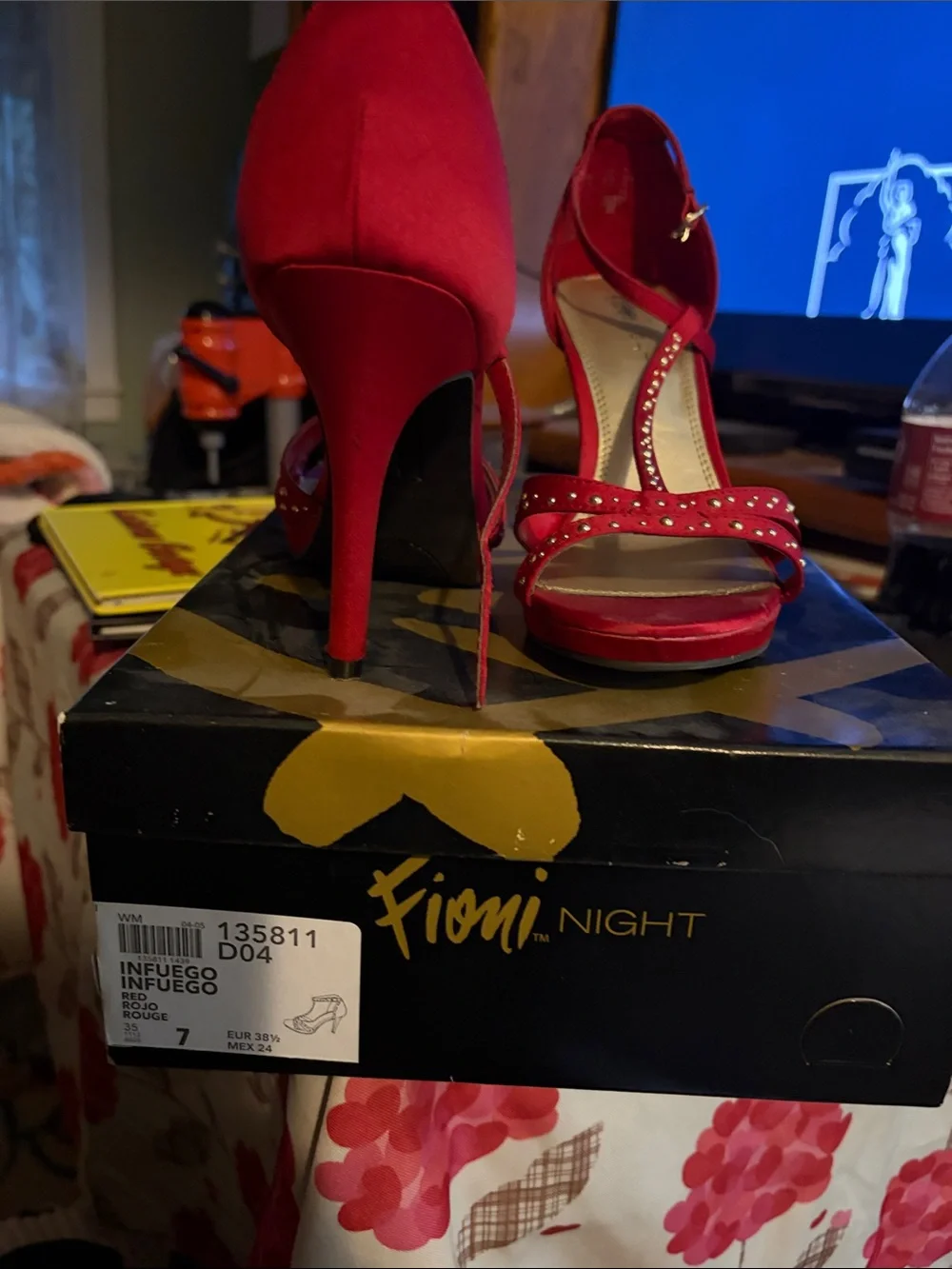 FIONI Clothing Red Studded Open-Toe Stiletto Sandals